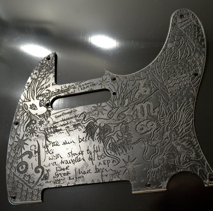 Graffiti‑Style Zeppelin Tele Pickguard — Dragon Scales & Handwritten Kashmir- Fits Fender Telecaster