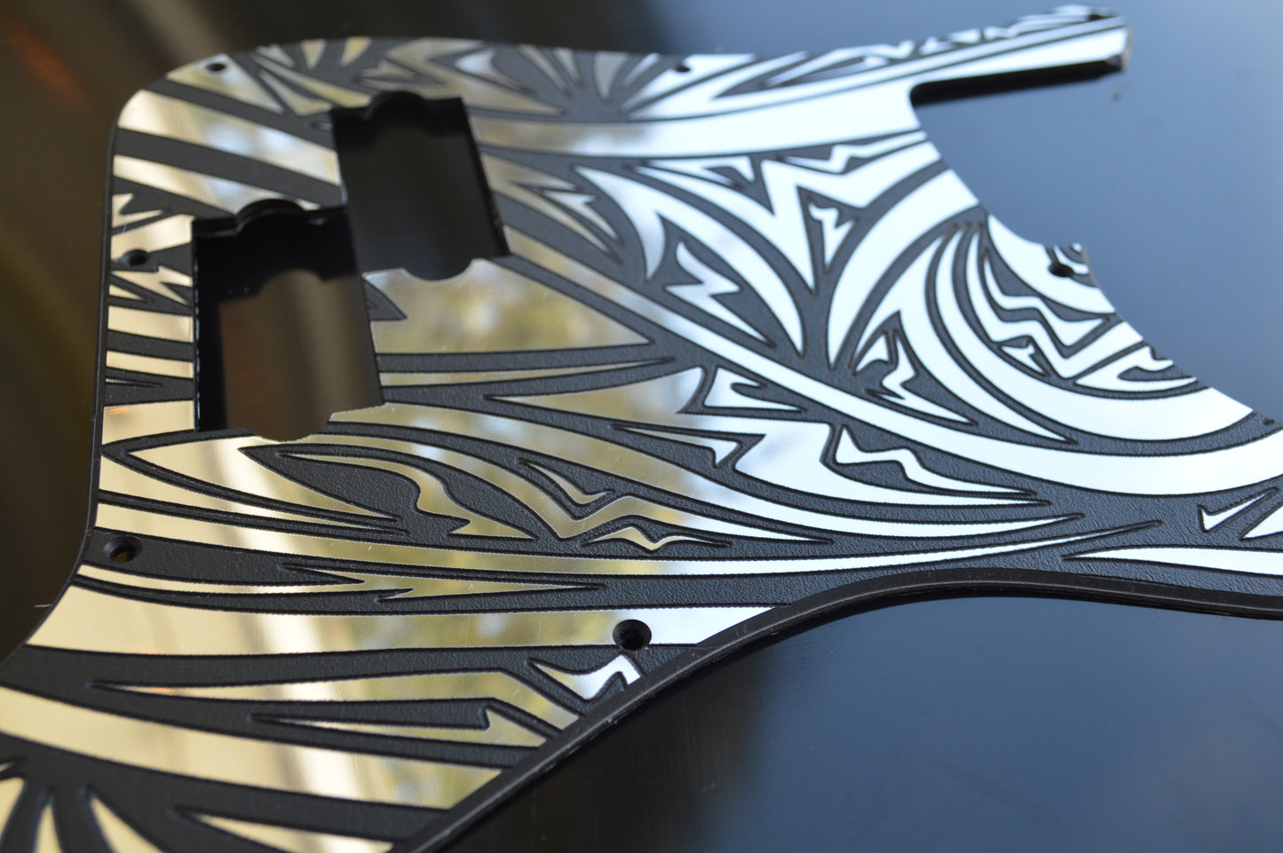 Faux Mirrored Chrome Striped Standard P Bass Pickguard Precision Bass 13 hole Fits Fender USA