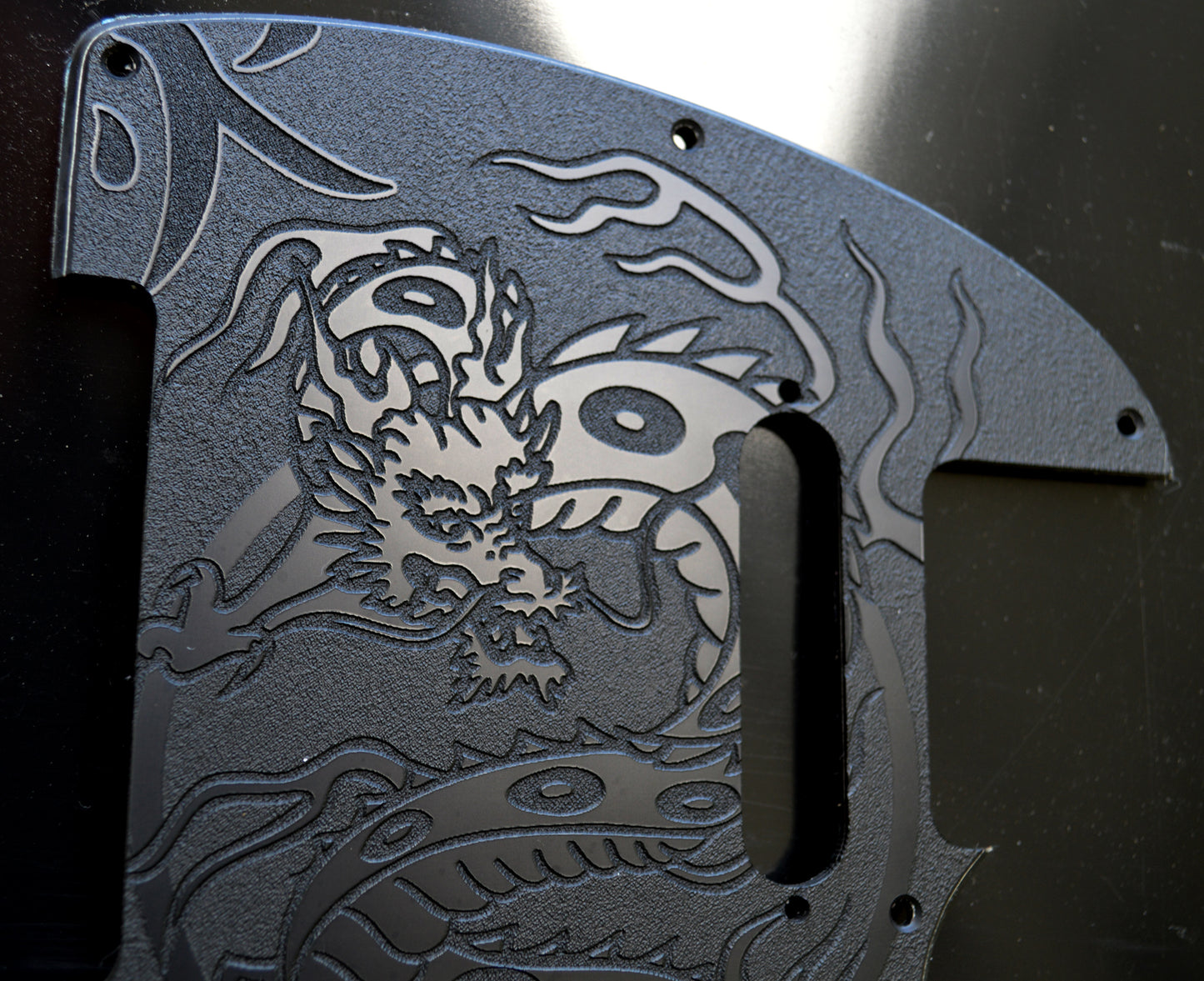 Custom Black Tattoo Dragon Textured Pickguard - Fits Fender Telecaster - USA Made
