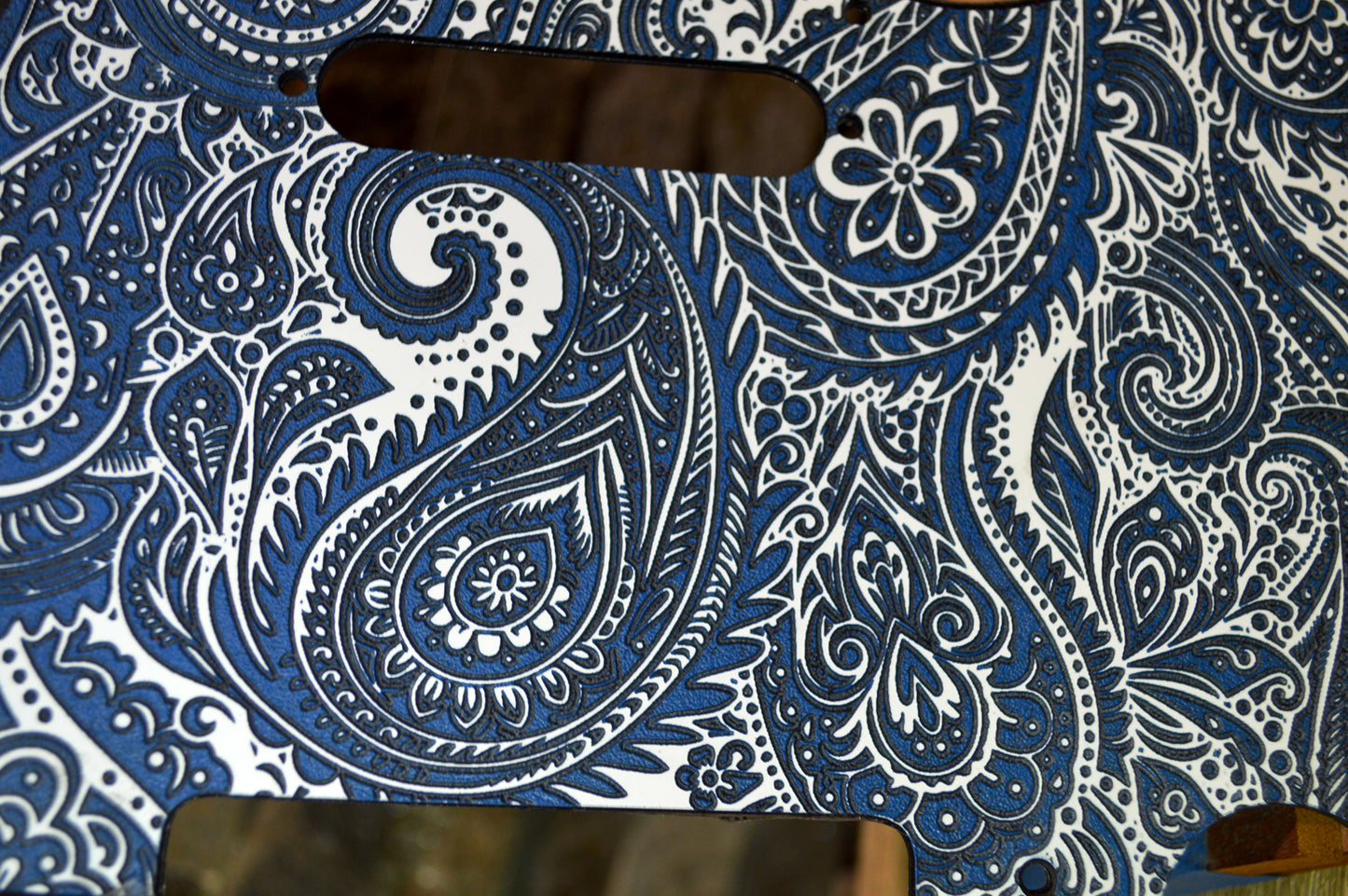 3 color- blue/White Classic Paisley Engraved Telecaster Pickguard - Textured Art for Fender Guitar USA Made