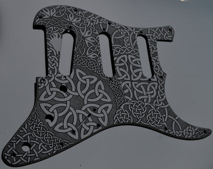 Custom Engraved Celtic Knot Acrylic Stratocaster Pickguard — 3‑Ply, 11‑Hole, SSS / HSS / HH Options