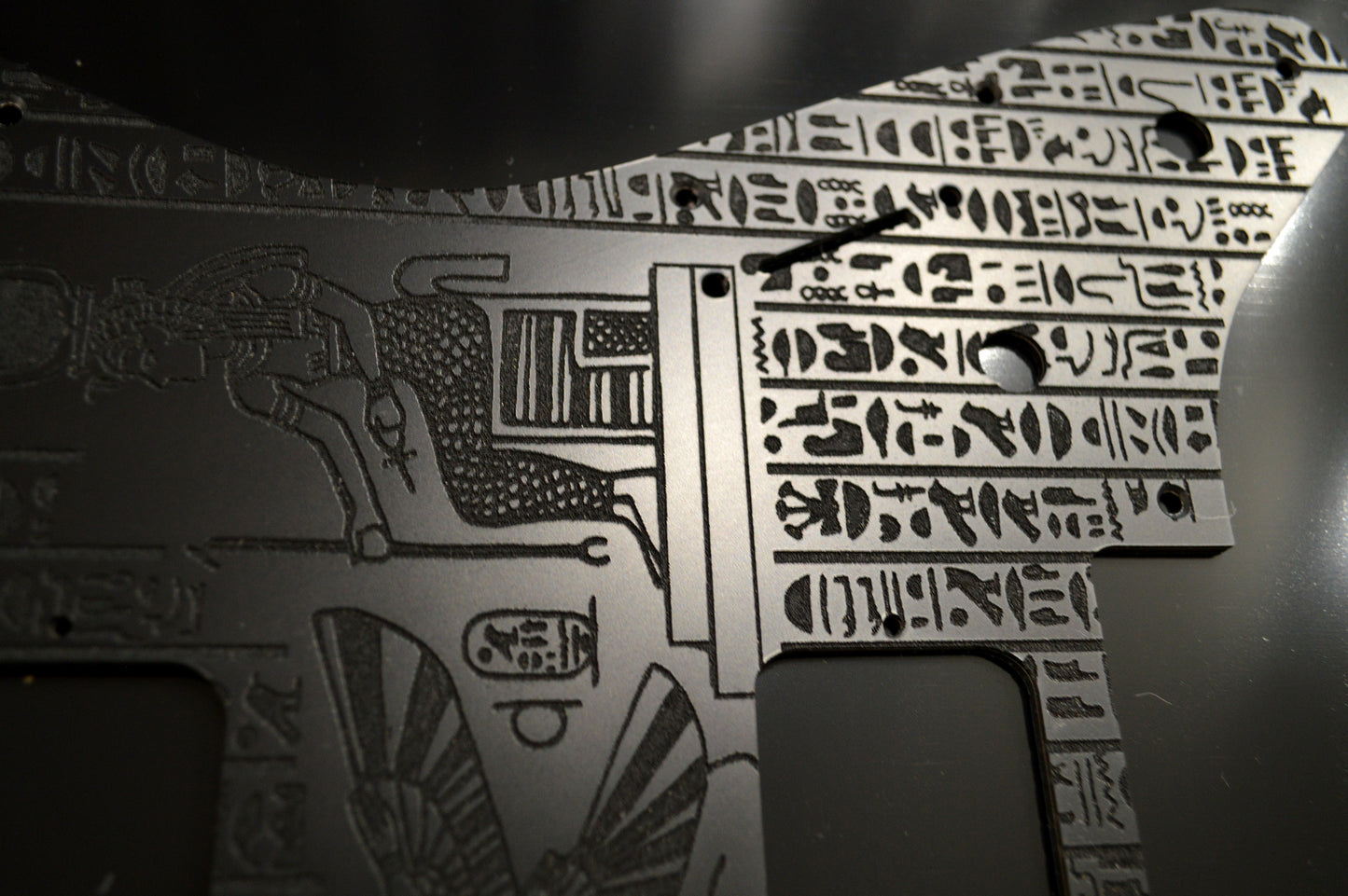Engraved Egyptian Hieroglyph San Dimas MIM style Pickguard for Charvel Pro‑Mod (3‑Ply Acrylic)