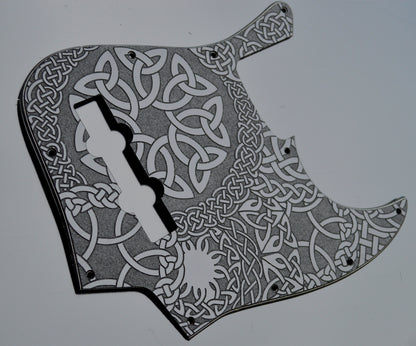 Custom Engraved Celtic Knot Acrylic Jazz Bass Pickguard — 3‑Ply, 10‑Hole, Standard Fit
