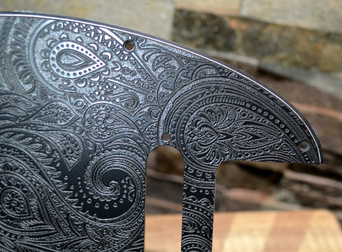 Black Classic Paisley Engraved Telecaster Pickguard - Textured Art for Fender Guitar USA Made