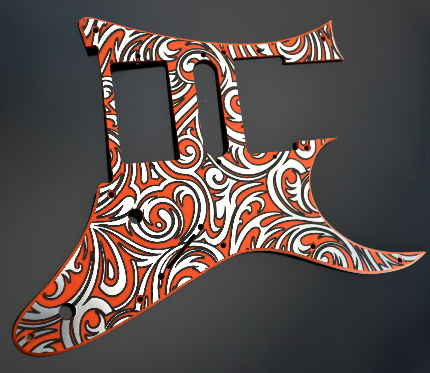 Custom Textured Orange tri-color Faux Stainless Steel Pickguard IBANEZ JEM or RG550 Japan - Plastic