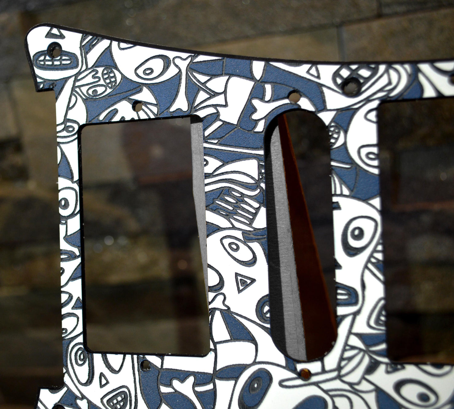 Custom Textured Blue 3 color Donnie Hunt Faces Pickguard IBANEZ JEM or RG550 Japan