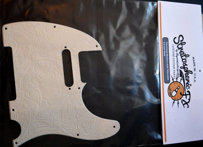 Custom White Psychedelic 2 Paisley Textured Pickguard - Fits Fender Telecaster - USA
