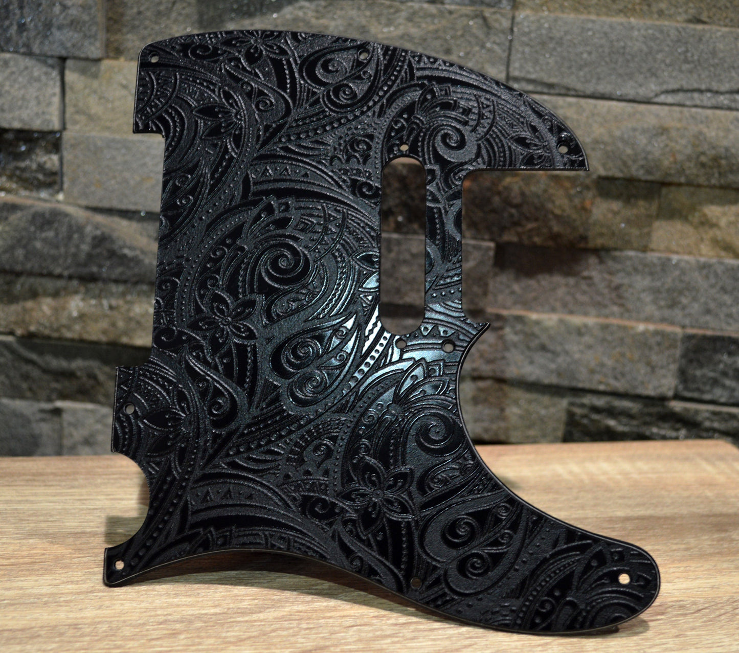 Custom Black Psychedelic 2 Paisley Textured Pickguard - Fits Fender Telecaster - USA Made