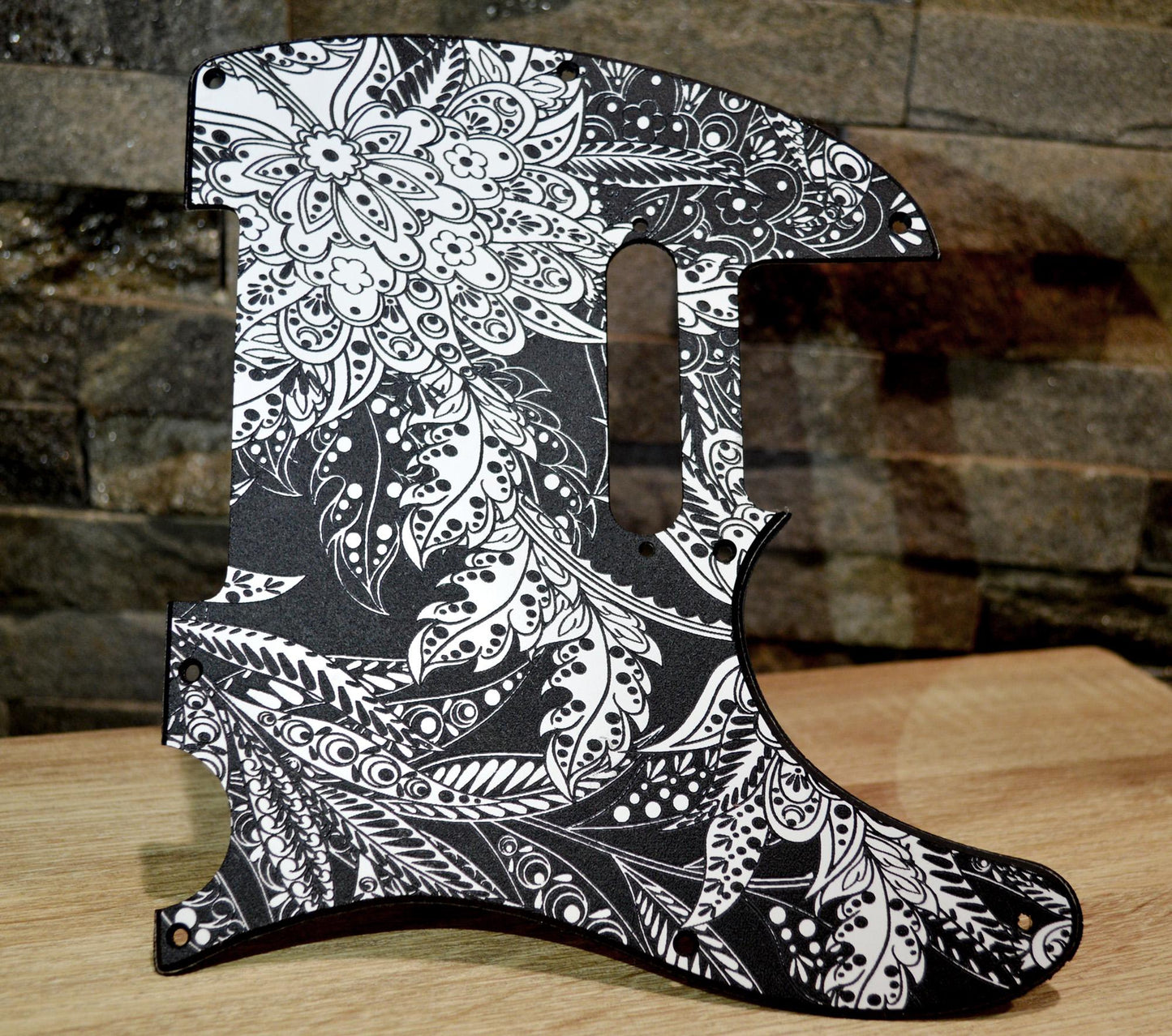 Custom Black and White Paisley Textured Pickguard - Fender Telecaster Parts