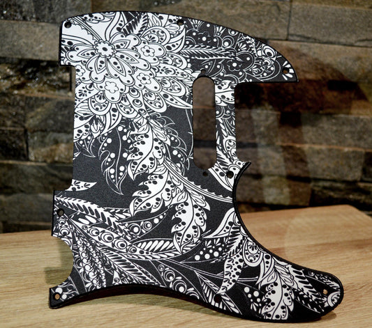 Custom Black and White Paisley Textured Pickguard - Fender Telecaster Parts