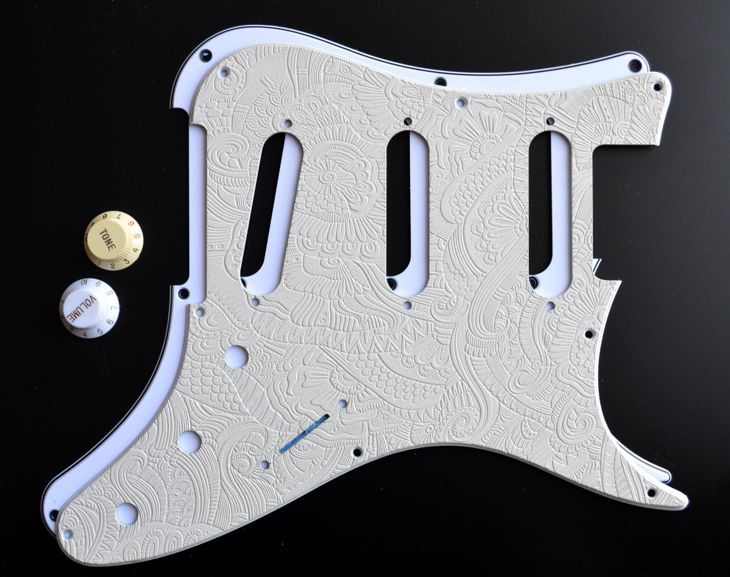 Custom Ash White Textured Snakes Pickguard - Fits PRS Silver Sky Single Coil Pickups