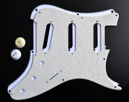 Custom Ash White Textured Snakes Pickguard - Fits PRS Silver Sky Single Coil Pickups