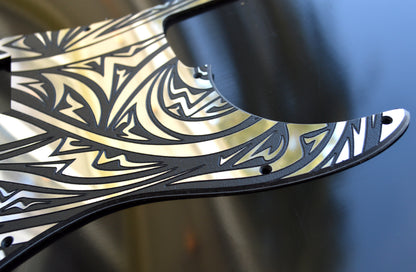 Faux Mirrored Chrome Striped Standard P Bass Pickguard Precision Bass 13 hole Fits Fender USA