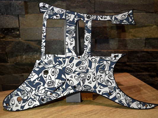 Custom Textured Blue 3 color Donnie Hunt Faces Pickguard IBANEZ JEM or RG550 Japan