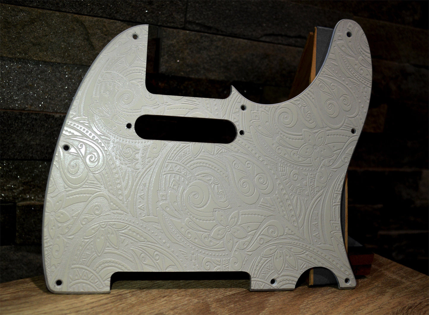 Custom White Psychedelic 2 Paisley Textured Pickguard - Fits Fender Telecaster - USA