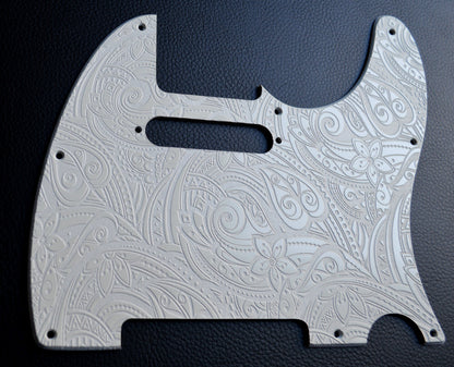 Custom White Psychedelic 2 Paisley Textured Pickguard - Fits Fender Telecaster - USA