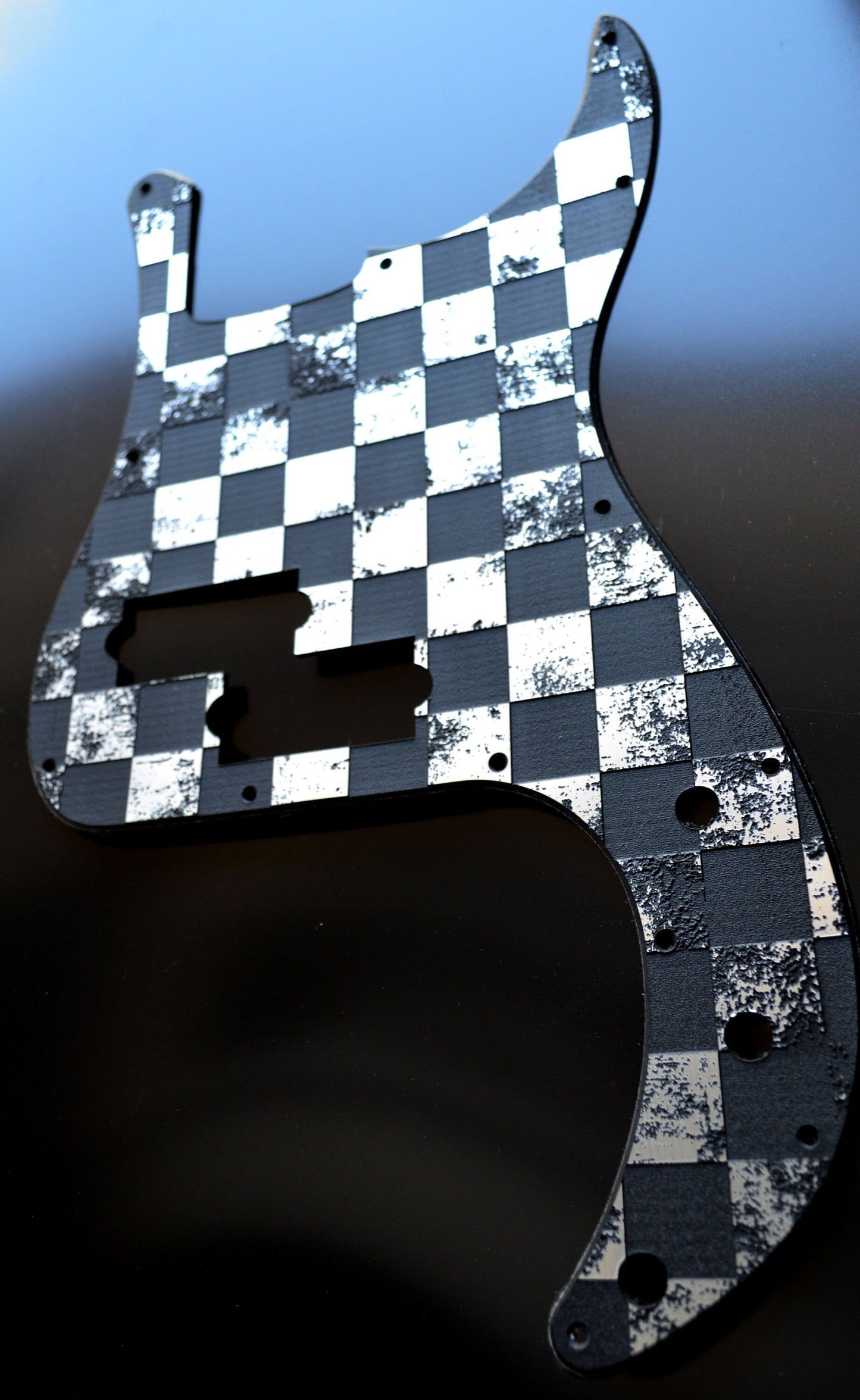 Faux Brushed Aluminum Distressed Checker Standard P Bass Pickguard Precision Bass 13 hole Fits Fender USA