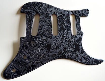 Custom Black Koi Textured Pickguard - Fits Fender Stratocaster - USA Made