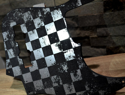 Plastic/Brushed Aluminum Distressed Checker Textured Pickguard - Fender Jazz Bass - USA Made
