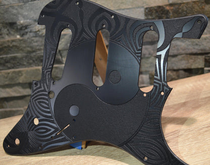 Custom Black Yinyang Textured Pickguard - Fits Fender Stratocaster - USA Made