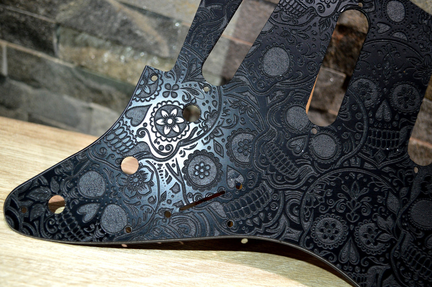 Black Sugar Skulls Textured Pickguard - Fender Stratocaster - USA