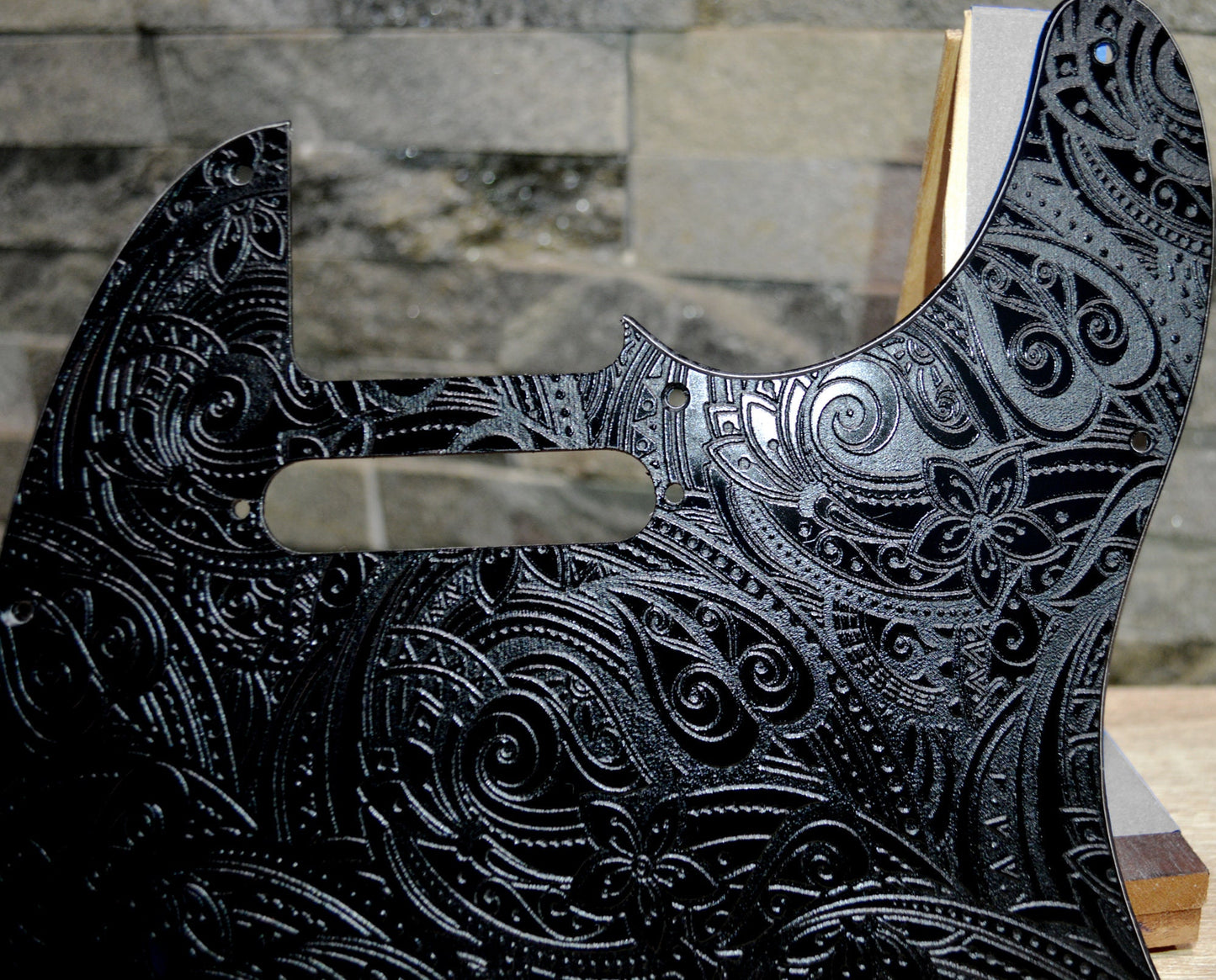 Custom Black Psychedelic 2 Paisley Textured Pickguard - Fits Fender Telecaster - USA Made