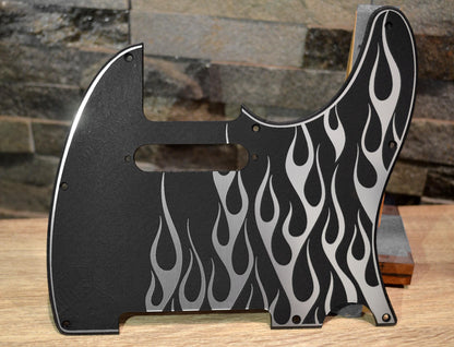 Faux Brushed Aluminum Flame Textured Pickguard combo Fits Fender Telecaster -Plastic