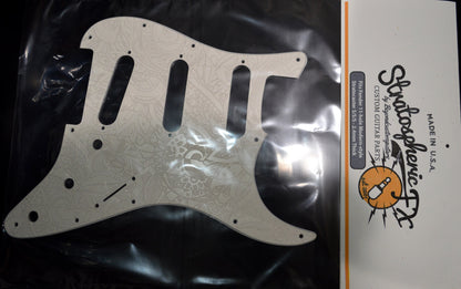 Custom White Vintage Psychedelic Textured Pickguard Fits Fender Stratocaster - USA Made