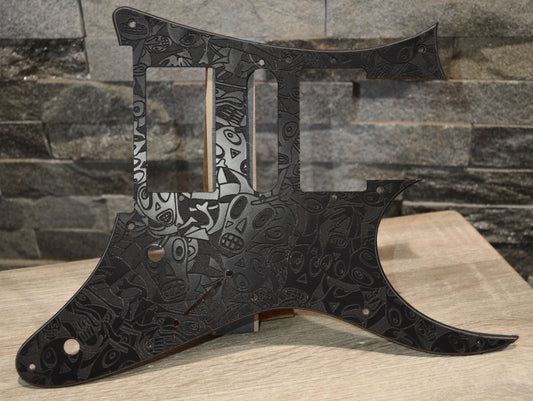 Custom Textured Black Donnie Hunt Faces Pickguard IBANEZ JEM or RG550 Japan