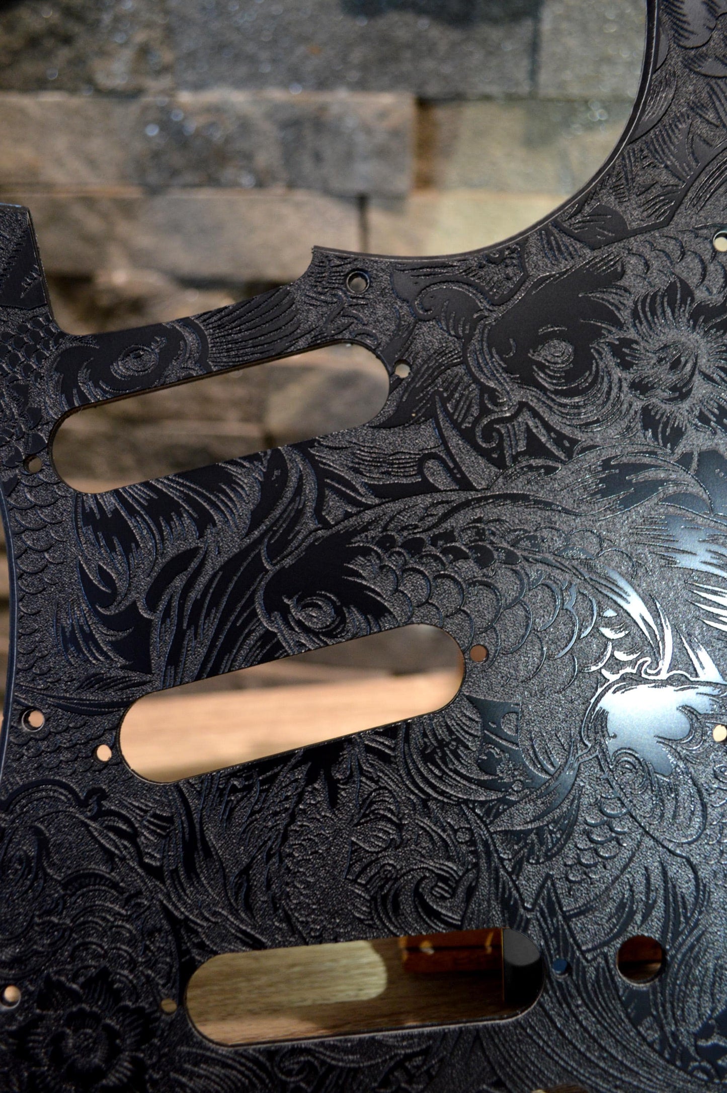 Custom Black Koi Textured Pickguard - Fits Fender Stratocaster - USA Made
