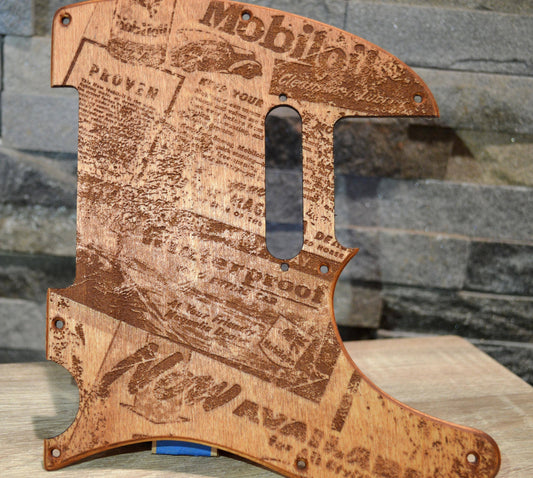 Custom Vintage Mobiloil Textured Birch Pickguard for Fender Telecaster USA Made