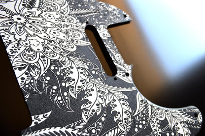Custom Black and White Paisley Textured Pickguard - Fender Telecaster Parts