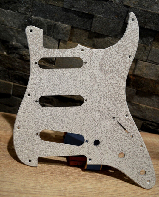 Custom White Snakeskin Textured Pickguard - Fits Fender Stratocaster - USA Made