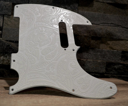 Custom White Psychedelic 2 Paisley Textured Pickguard - Fits Fender Telecaster - USA