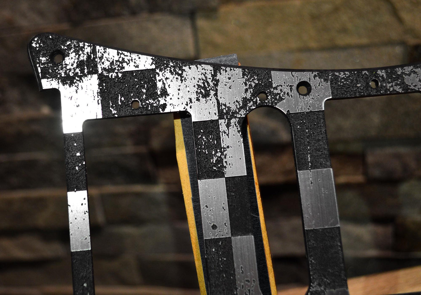 Faux Brushed Aluminum Distressed Checker Pickguard IBANEZ JEM or RG550 Japan - Plastic