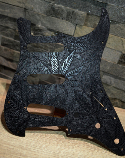 Custom Black Pot Leaf Textured Pickguard - Fender Stratocaster Parts USA Made