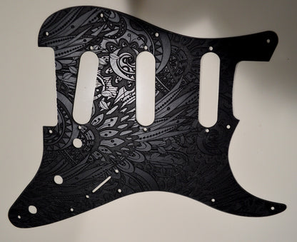 Custom Black Psychedelic Textured Pickguard Fits Fender Stratocaster - USA Made