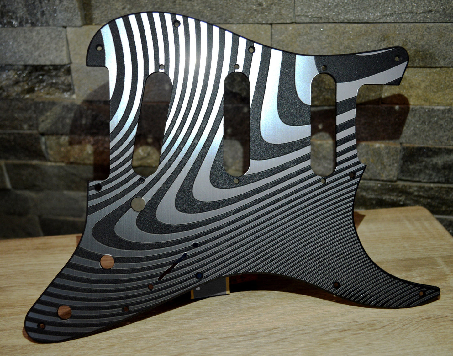 Faux Brushed Aluminum Illusionist 1 Pickguard - Fits Fender Stratocaster - USA Made