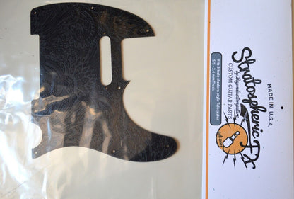 Custom Black Psychedelic Textured Pickguard - Fits Fender Telecaster - USA Made