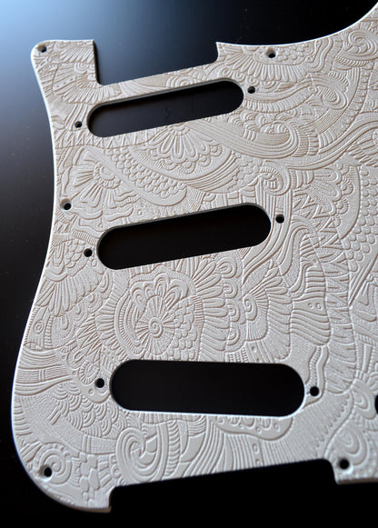 Custom Ash White Textured Snakes Pickguard - Fits PRS Silver Sky Single Coil Pickups