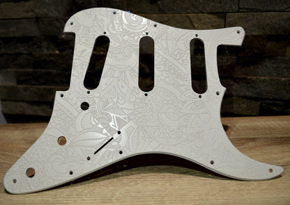 Custom White Vintage Psychedelic Textured Pickguard Fits Fender Stratocaster - USA Made