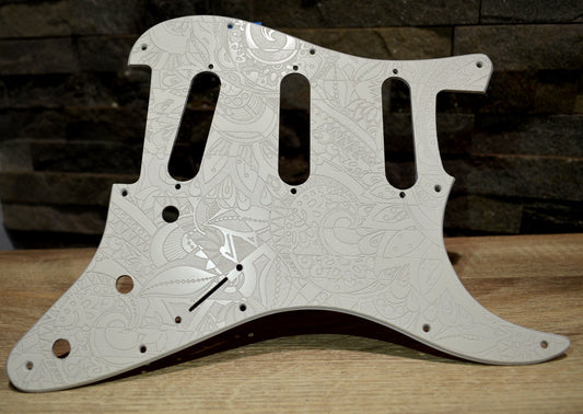 Custom White Vintage Psychedelic Textured Pickguard Fits Fender Stratocaster - USA Made