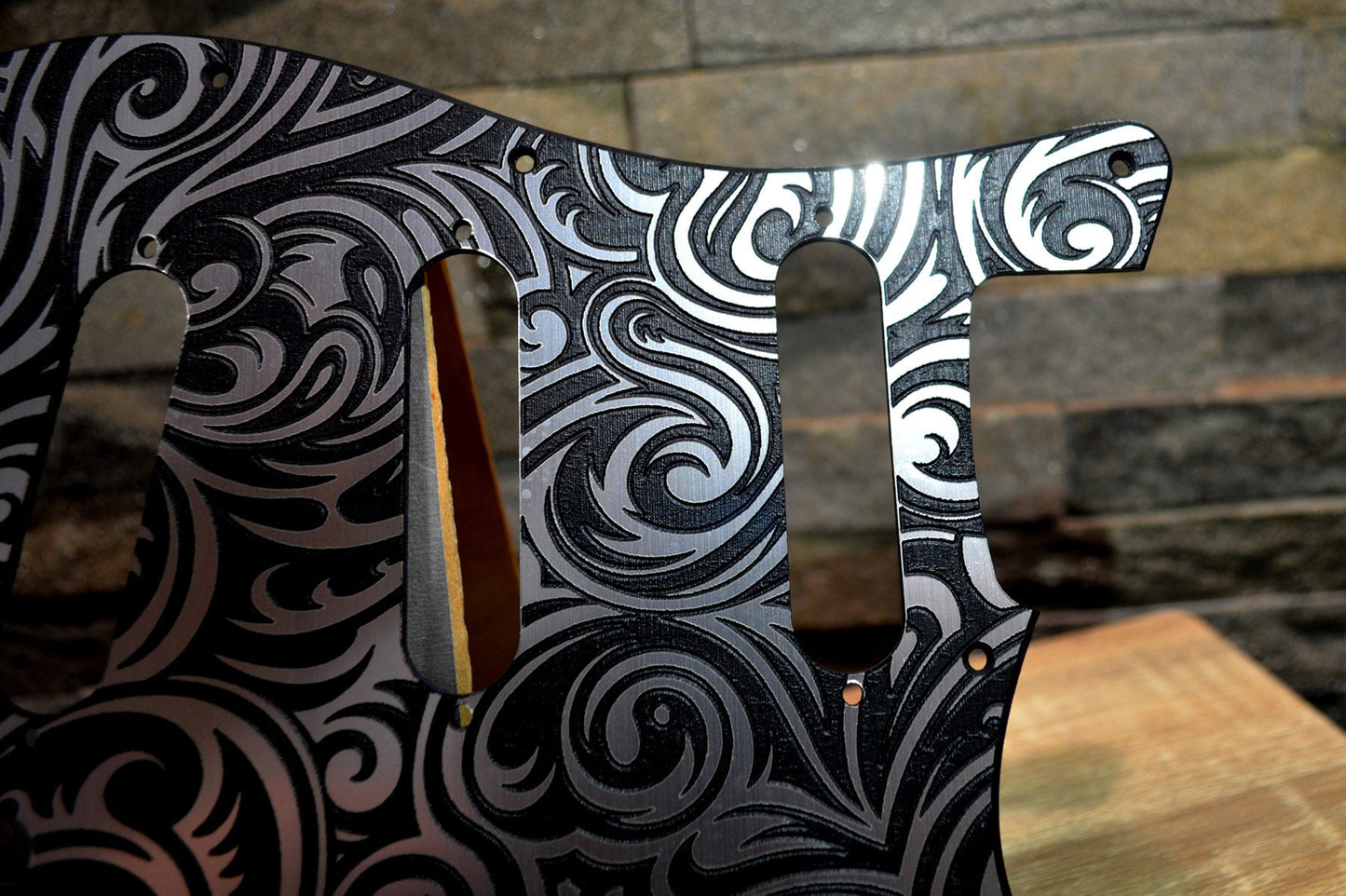 Faux Brushed Aluminum Spiral Textured Pickguard - Fits Fender Stratocaster - USA Made