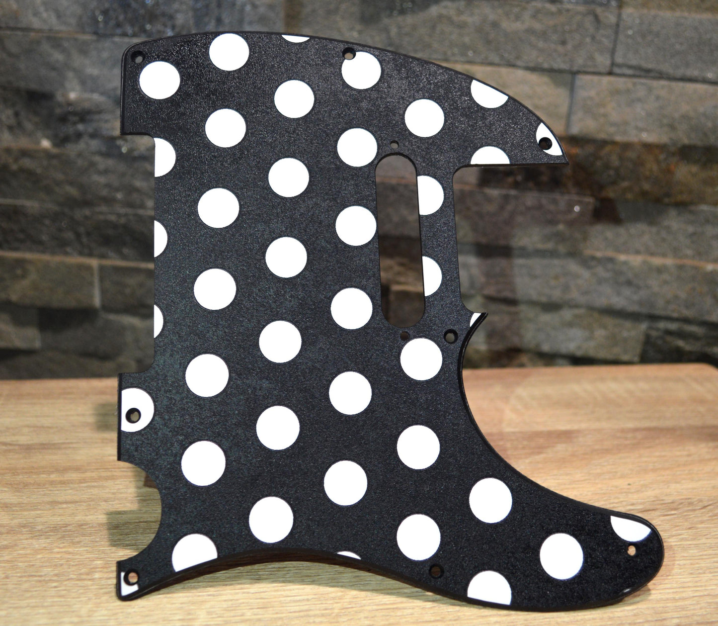 Custom Black and White Polka Dot Textured Pickguard - Fender Telecaster Parts
