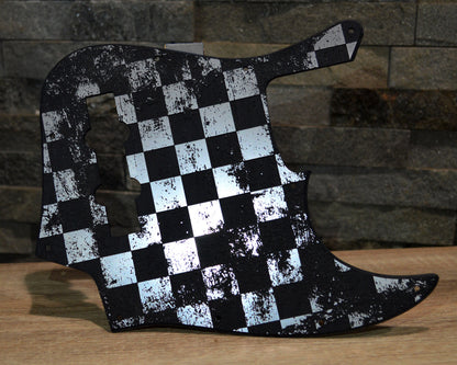 Plastic/Brushed Aluminum Distressed Checker Textured Pickguard - Fender Jazz Bass - USA Made