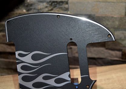 Faux Brushed Aluminum Flame Textured Pickguard combo Fits Fender Telecaster -Plastic