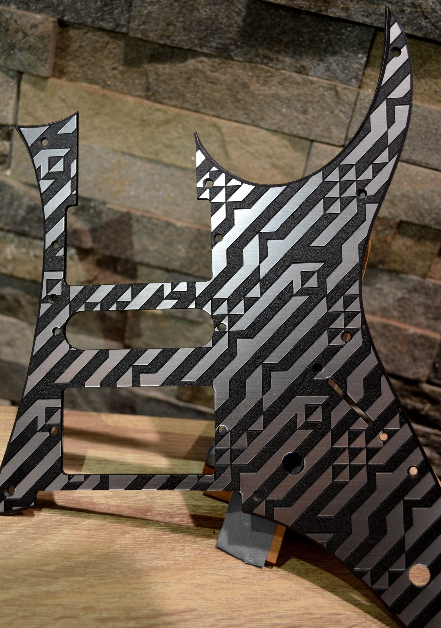 Custom Faux Brushed Metal Mosaic Pickguard IBANEZ JEM or RG550 Japan - Plastic