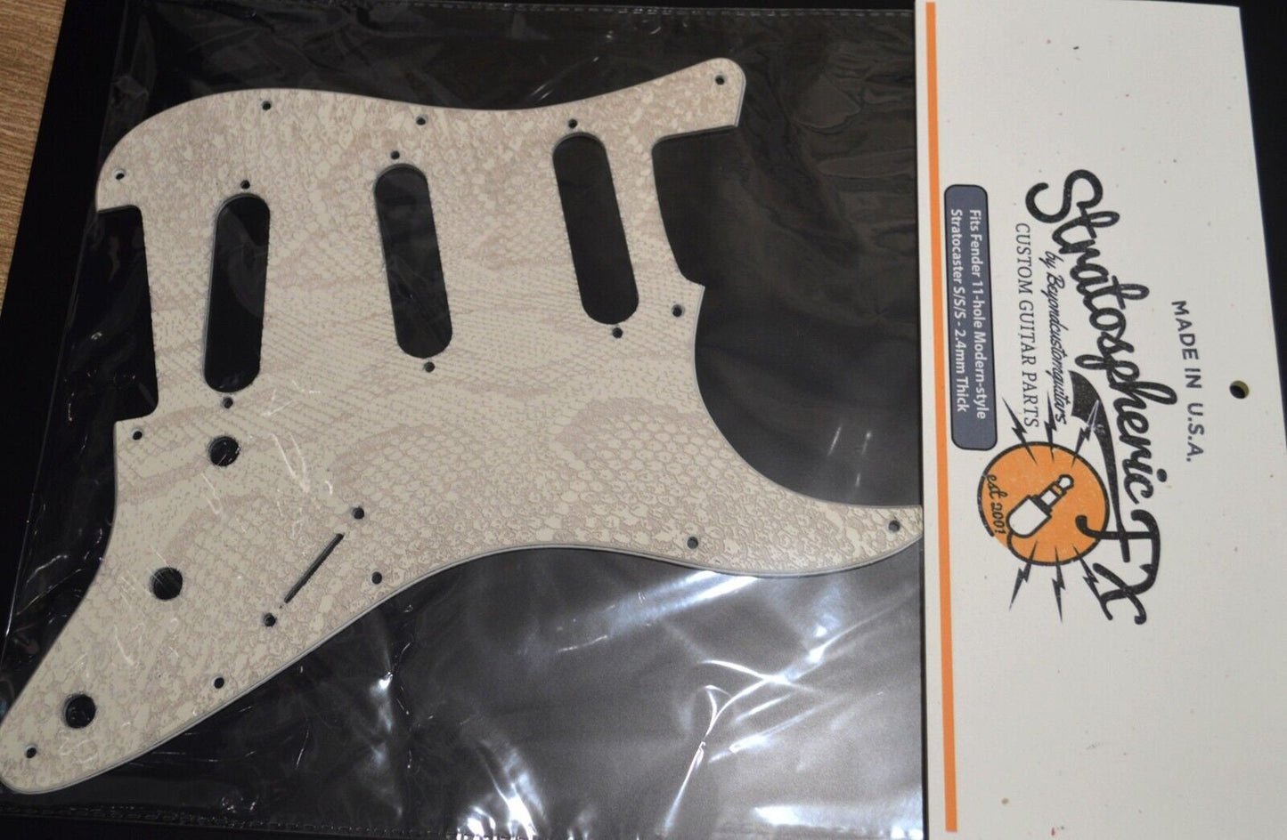 Custom White Snakeskin Textured Pickguard - Fits Fender Stratocaster - USA Made