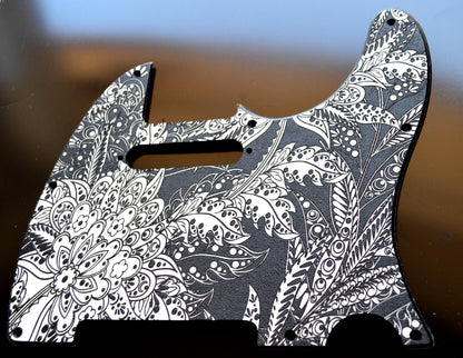 Custom Black and White Paisley Textured Pickguard - Fender Telecaster Parts