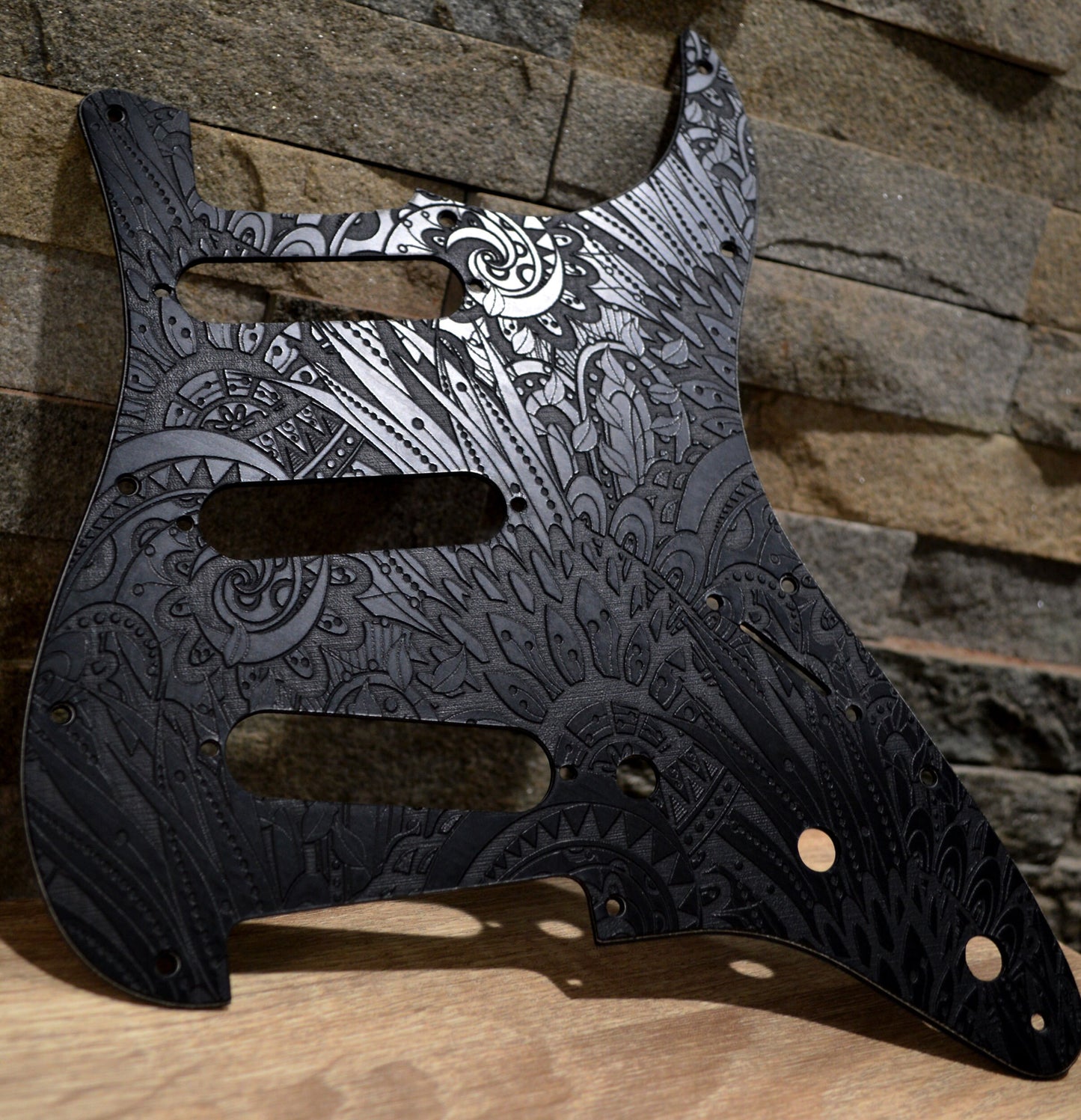 Custom Black Psychedelic Textured Pickguard Fits Fender Stratocaster - USA Made